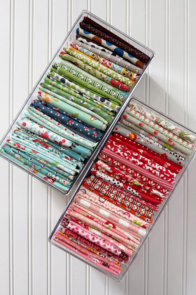 Fabric storage and organization in acrylic boxes