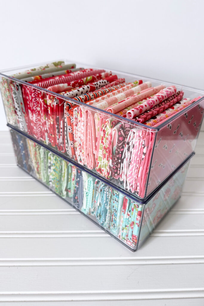 Fabric stored and organized in acrylic boxes