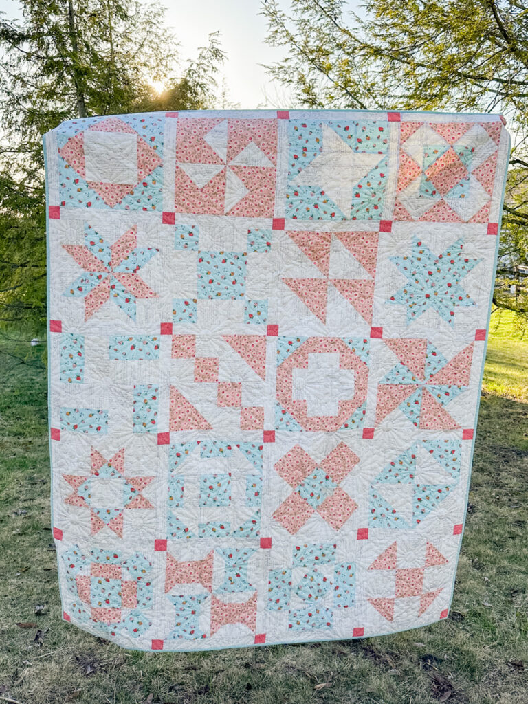 Full shot of the Simple Sampler Three Color Quilt